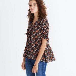 Madewell Silk Studio Ruffle-Hem Top in Prairie Blossoms